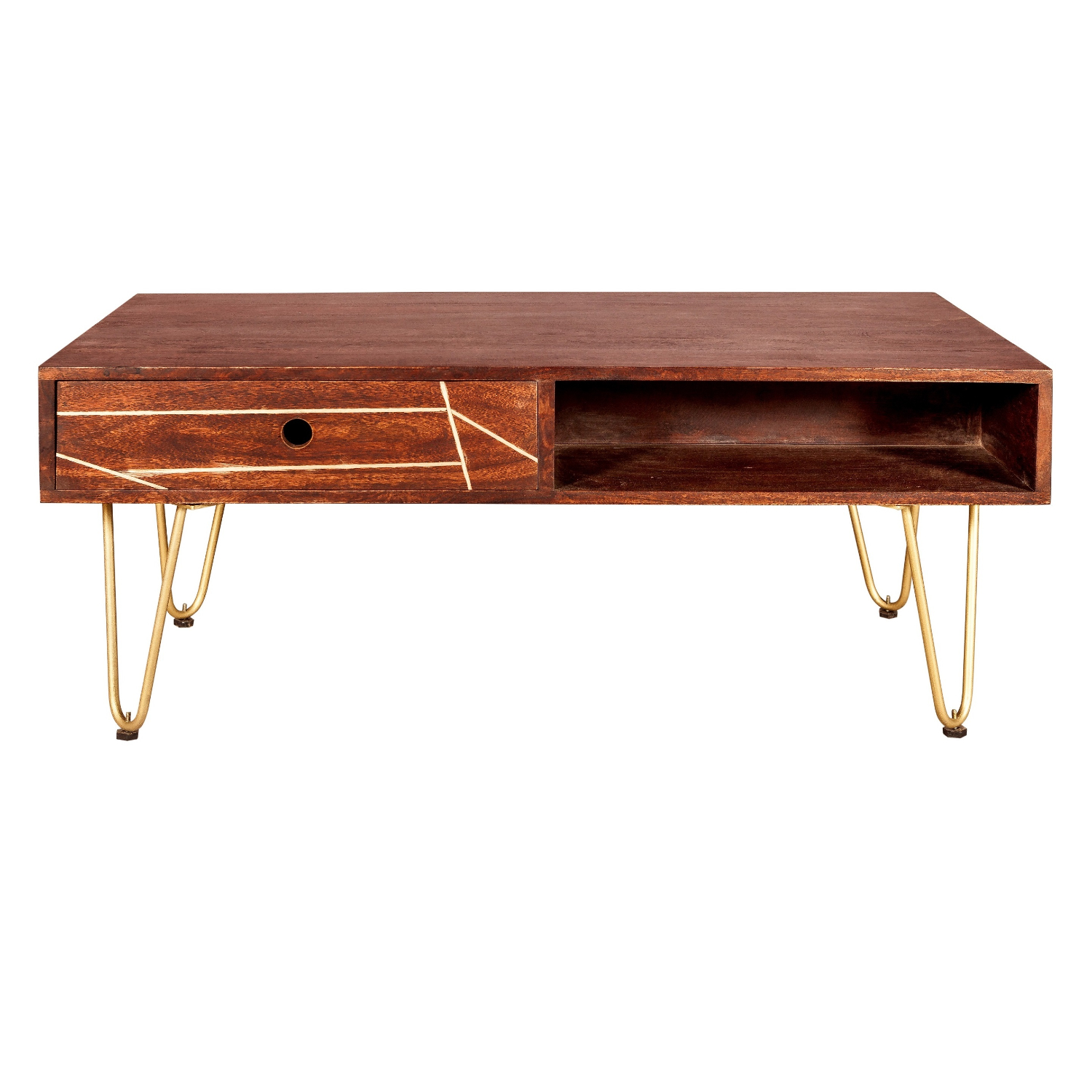 Dark Gold Rectangular Coffee Table with Drawer - Image 4