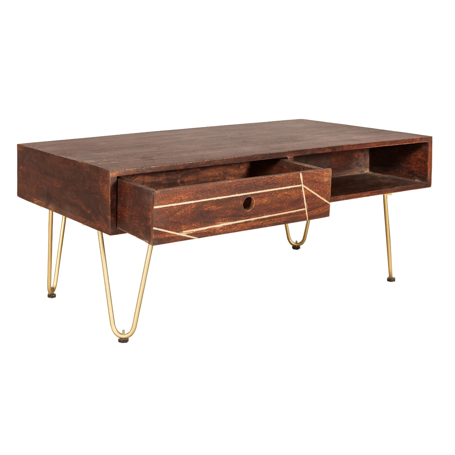 Dark Gold Rectangular Coffee Table with Drawer - Image 5