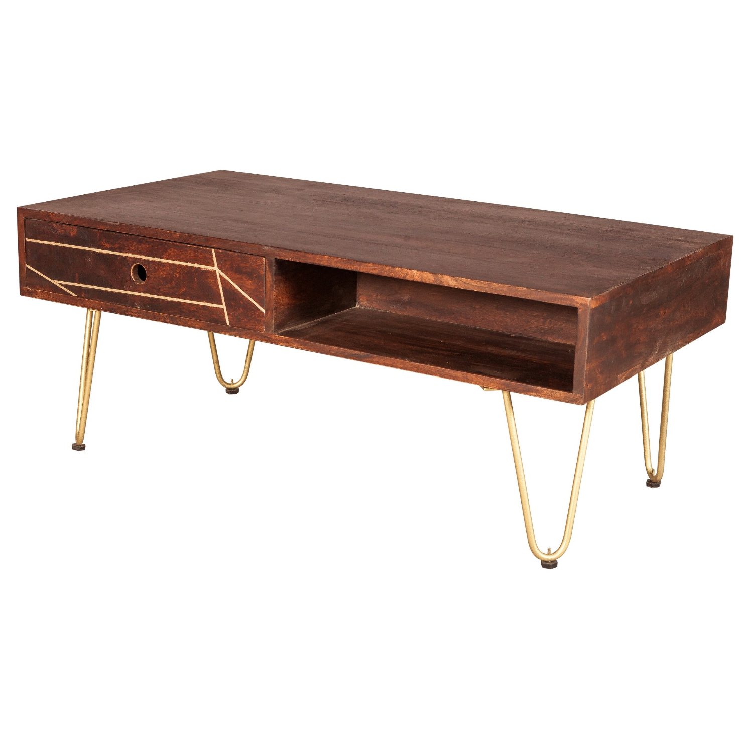 Dark Gold Rectangular Coffee Table with Drawer - Image 6