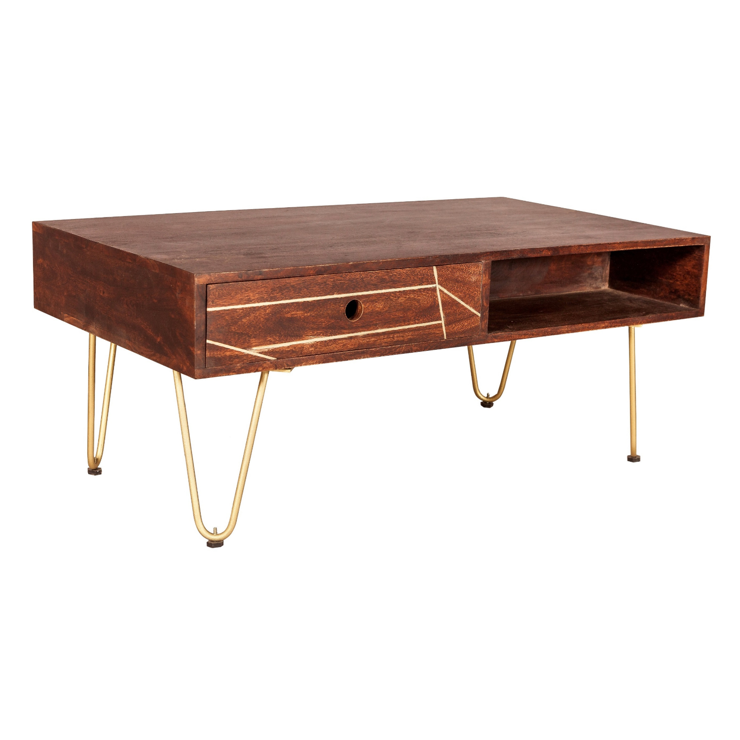 Dark Gold Rectangular Coffee Table with Drawer - Image 3