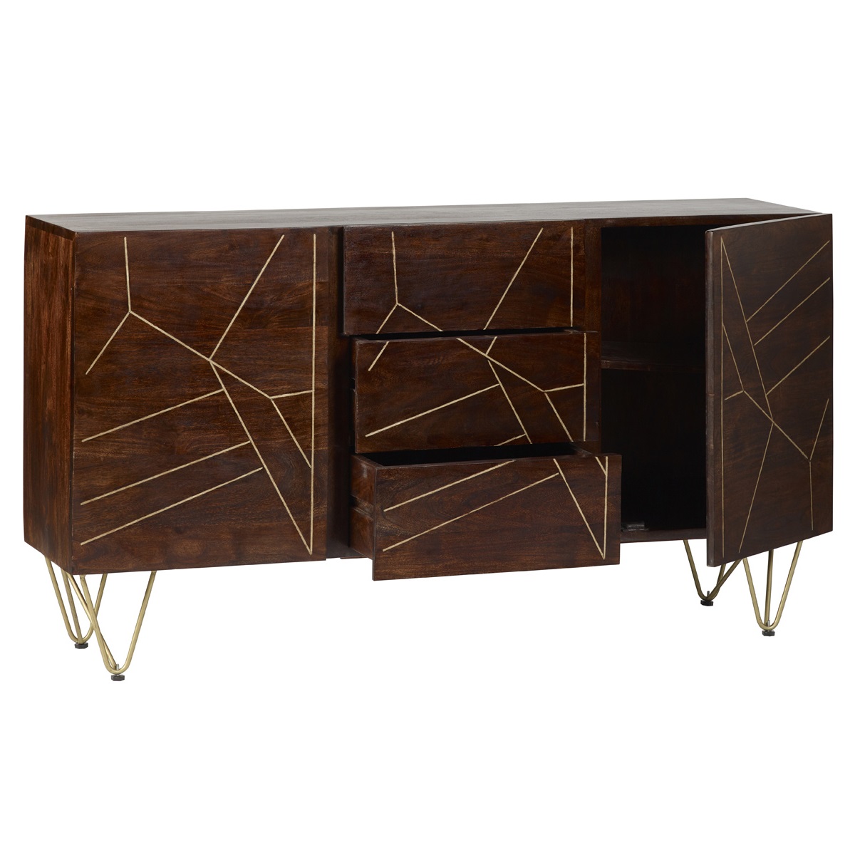 Dark Gold Extra Large Sideboard 3 Drawers and 2 Doors - Image 4