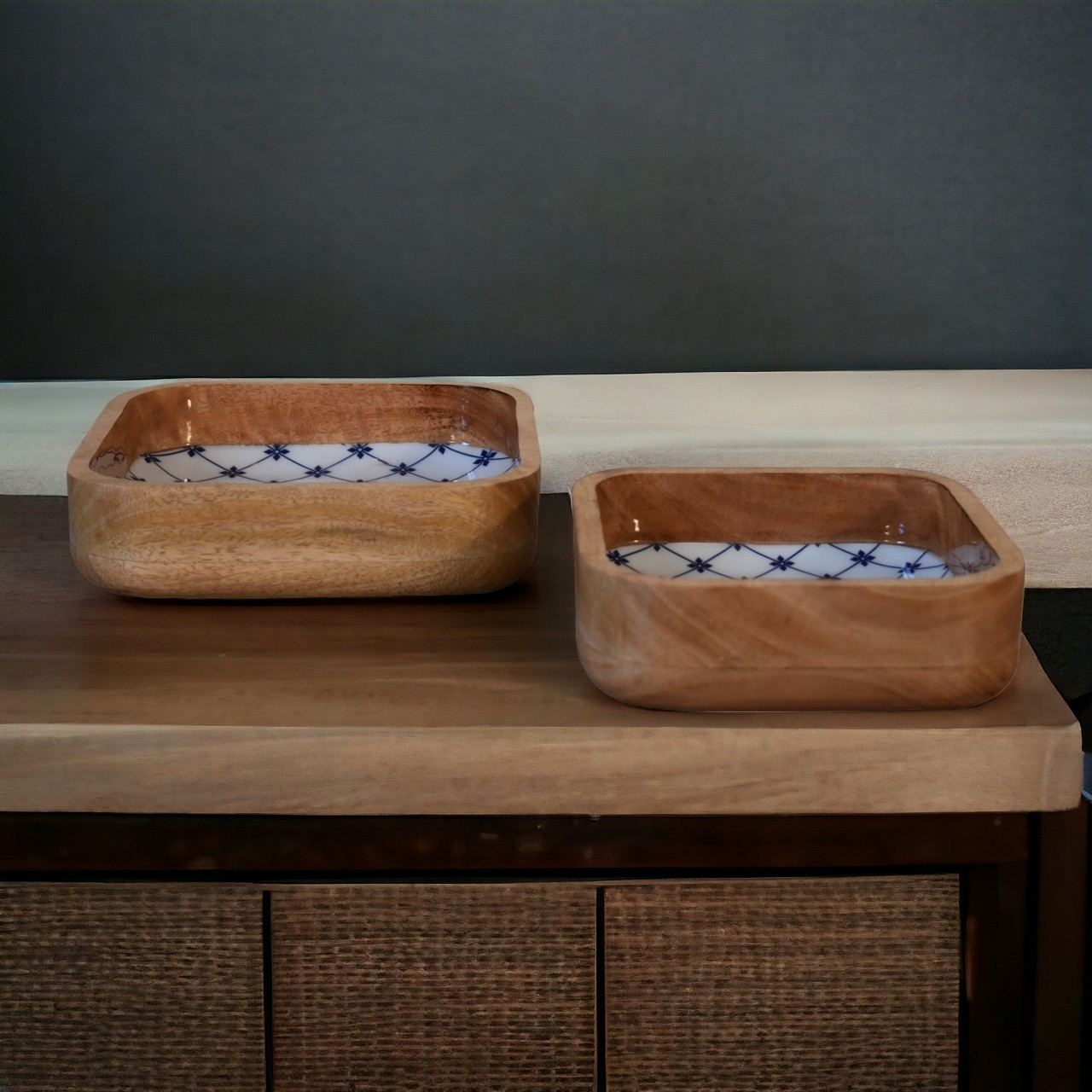 Blue and White Square Bowl Set of 2 - Image 11