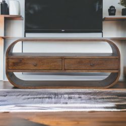 Chestnut Curved Edge Media Unit with 2 Drawers