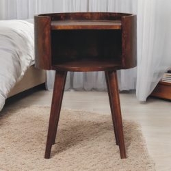 Chestnut Round Open Slot Bedside