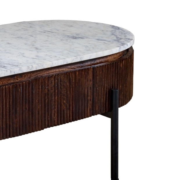 Opal Mango Wood Rectangular Fluted Coffee Table With Marble Top & Metal Legs - Image 7