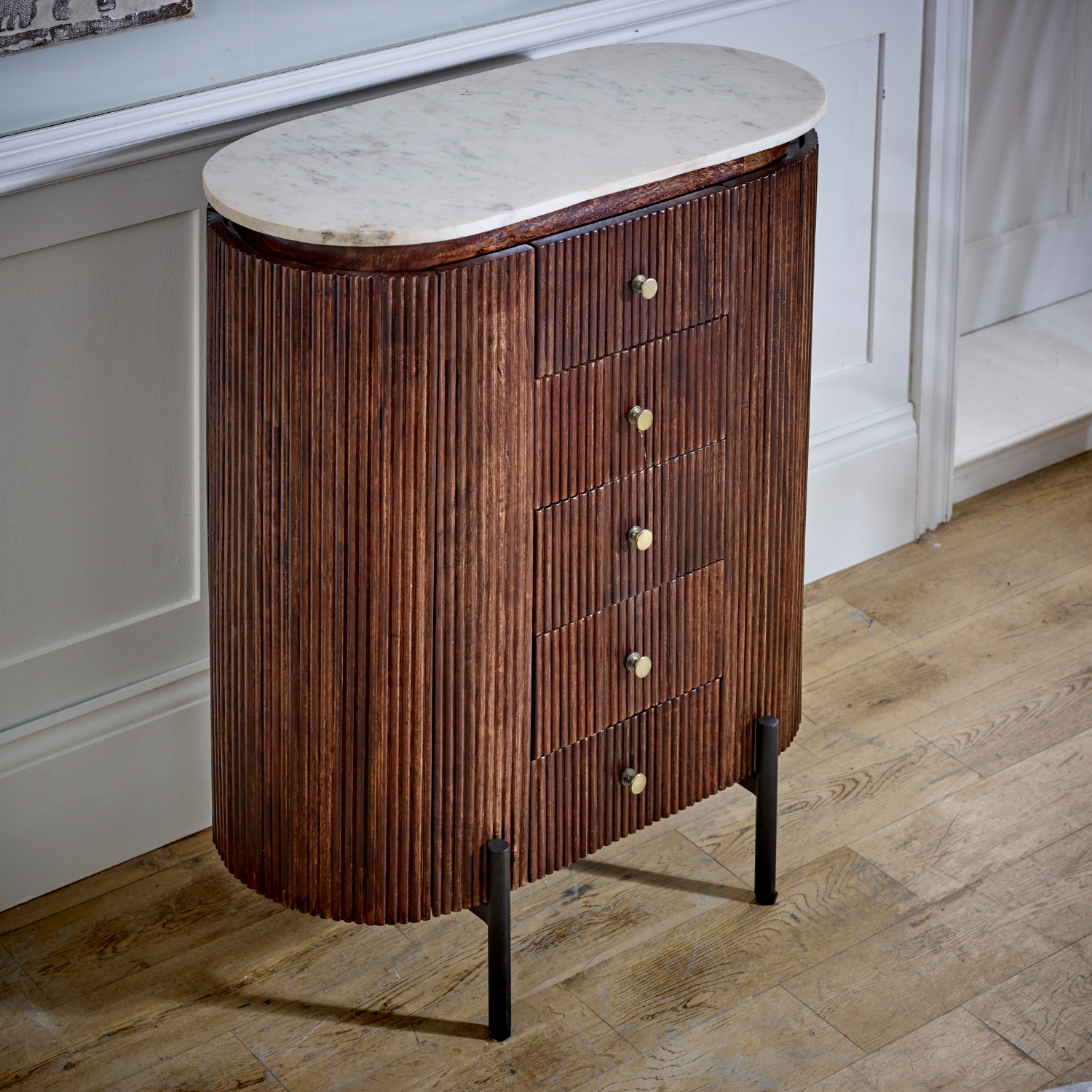 Opal Mango Wood Wide Chest Of Drawers with Marble Top & Metal Legs - Image 2
