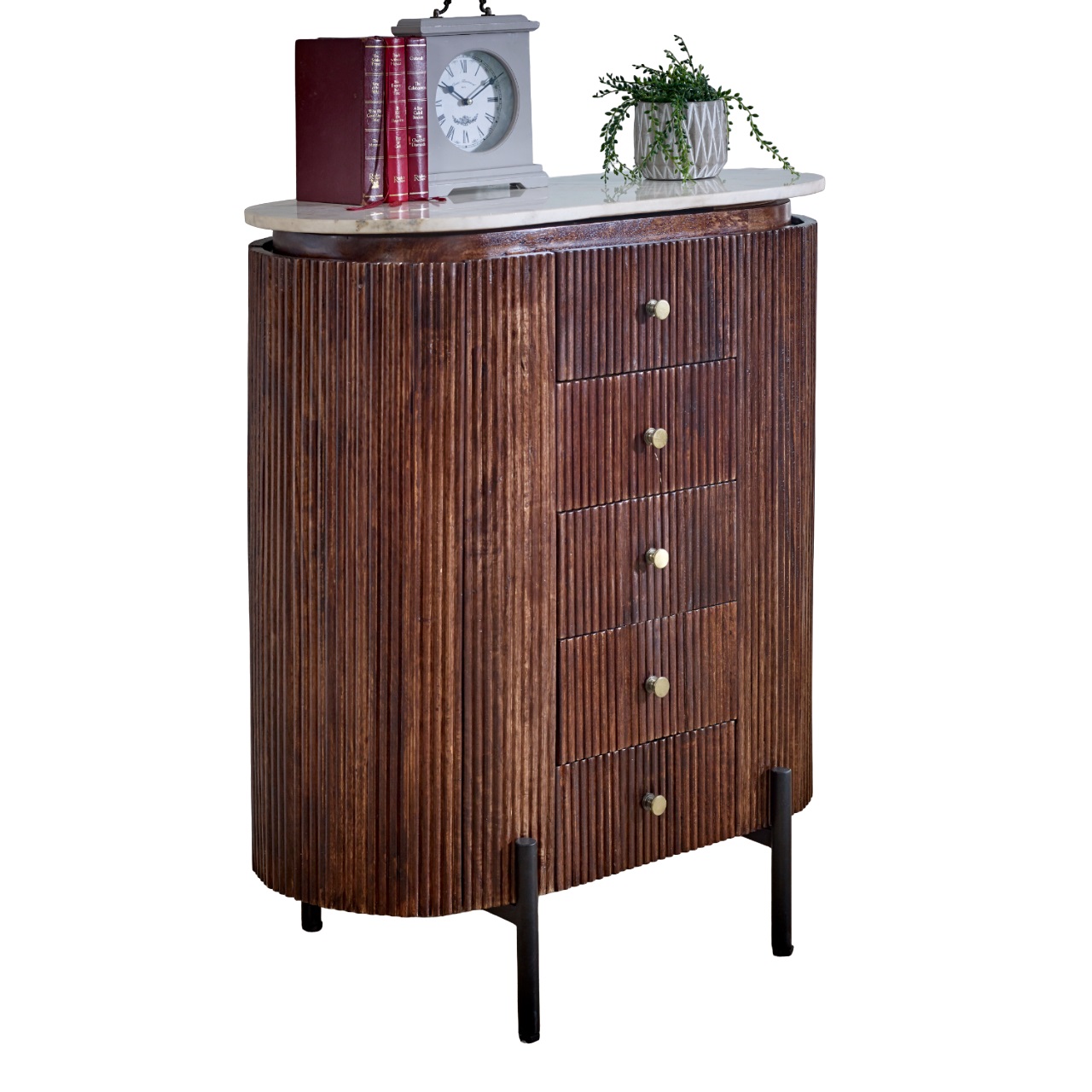 Opal Mango Wood Wide Chest Of Drawers with Marble Top & Metal Legs - Image 6
