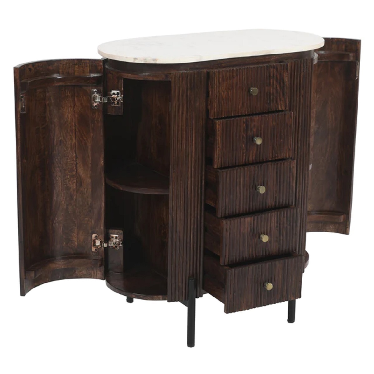 Opal Mango Wood Wide Chest Of Drawers with Marble Top & Metal Legs - Image 7