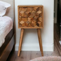 Mini Cube Carved 2 Drawer Bedside