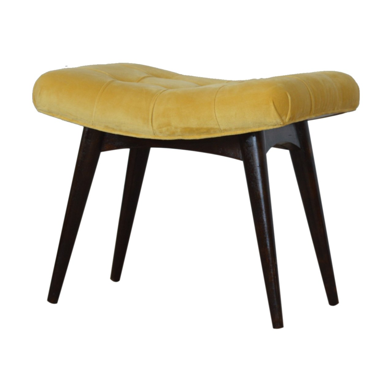 Mustard Cotton Velvet Curved Bench - Image 2