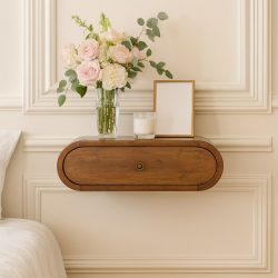 Wall Mounted Round Chestnut Bedside