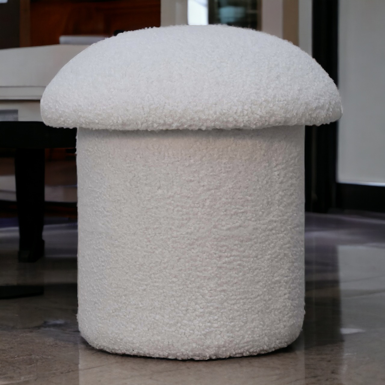 White Boucle Mushroom Footstool